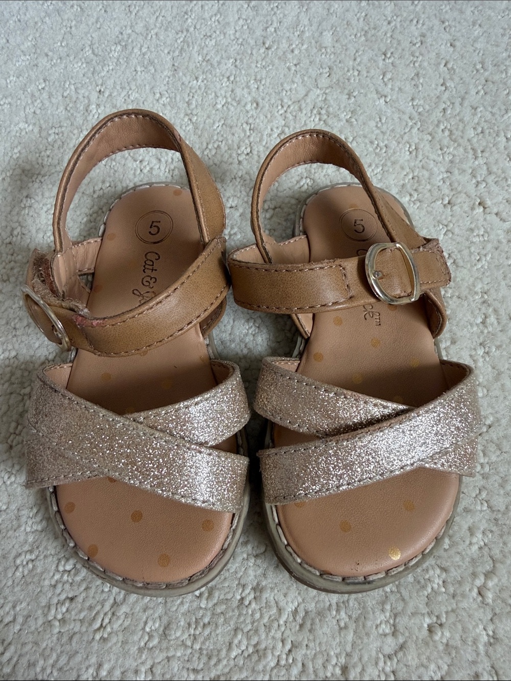 Cat & Jack Rose Glitter and Tan Girls' Strappy Sandals